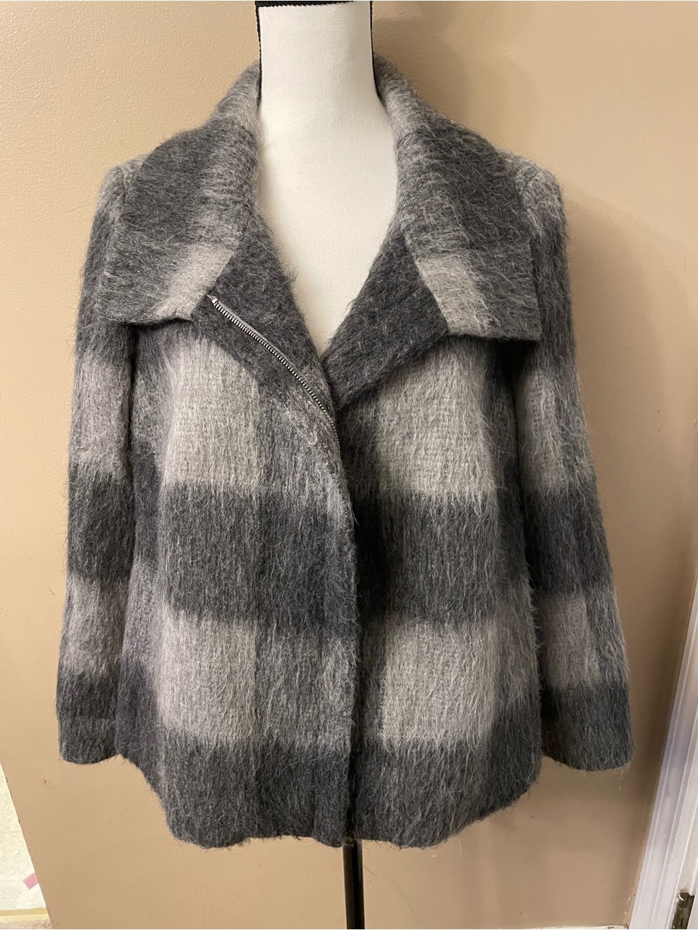 Talbots-Gray Plaid Women’s Jacket - Soft Brushed Coat